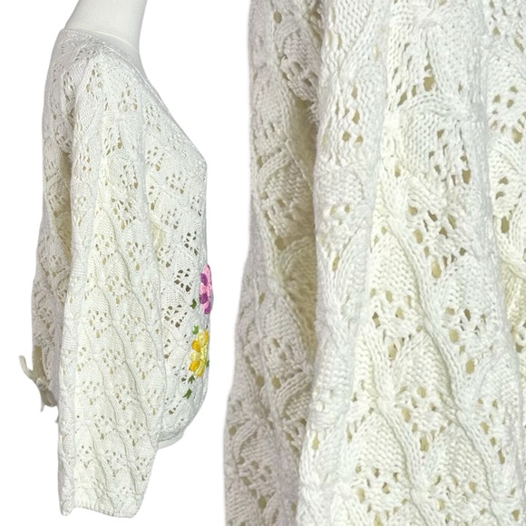 Vintage 90s Cottage Open Chunky Knit Crochet Flowers Pullover Sweater Size XL - Picture 3 of 8